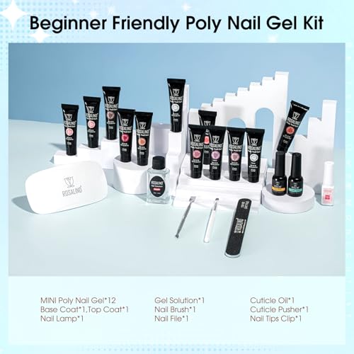 ROSALIND Pink Poly Nail Gel Kit 12 Colors with UV Lamp & Nail Tools - Variation of THIS listing 12 Colors Nude Poly Kit 02