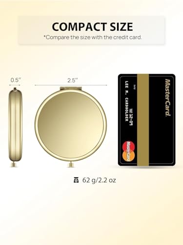 Mini Pocket Mirror 2.5 Inch Double-Sided Compact Makeup Mirror - Gold, 6 Pack