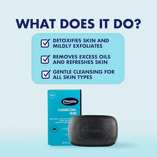 Dermisa Detoxifying Charcoal Bar Soap with Activated Charcoal, Coconut Oil and Shea Butter - Deep Pore Cleansing and Acne Treatment Soap for All Skin Types, 3.0 oz, Pack of 3