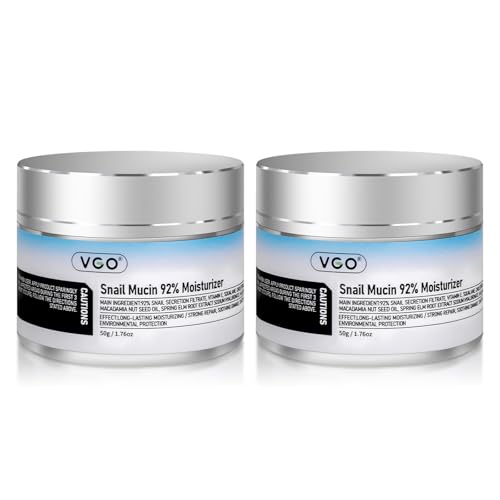 VGO 2 Pack Snail Mucin Moisturizer 92% - Anti-Aging Face Cream with Ceramide & Vitamin E, 1.76 Oz