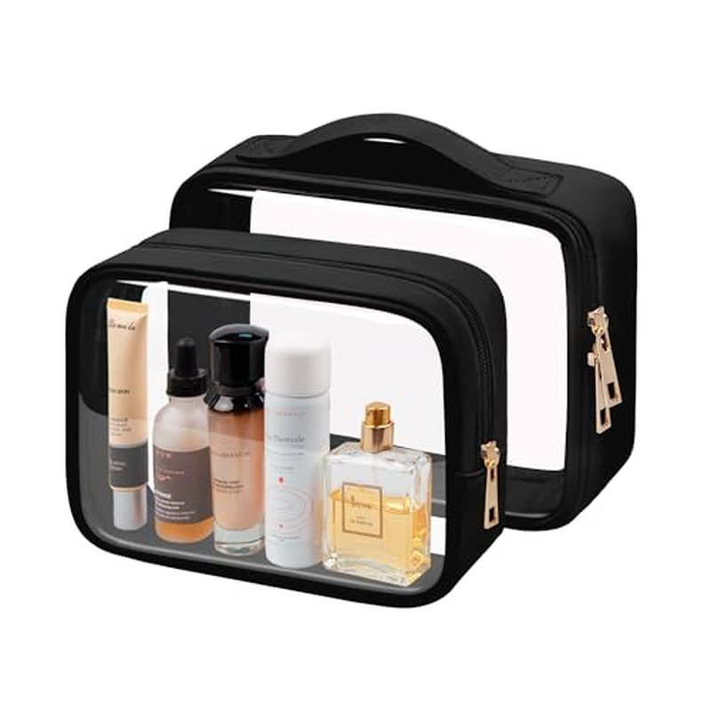 Clear Makeup Bag TSA Approved Toiletry Bag Waterproof Cosmetic Bag for Women Black 2Pcs