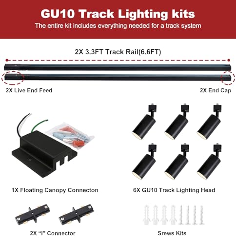 Black 6-Light LED Track Lighting Kit with 6.6ft H Track Rails & Canopy Connector