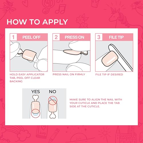 KISS imPRESS No Glue Mani Press On Nails, Mini Press-On Manicure for Kids, 'Dream Big', Pink, Kids Size, Squoval Shape, Includes 20 Fake Nails with Removable Application Tabs, 1 Mini File