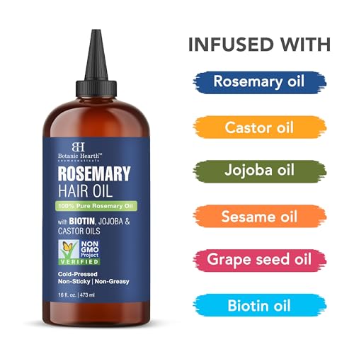 Botanic Hearth Rosemary Hair Oil 16 Fl Oz - Organic, Promotes Hair Growth & Thickness - Variation: 16 Fl Oz-Rosemary (1pk)
