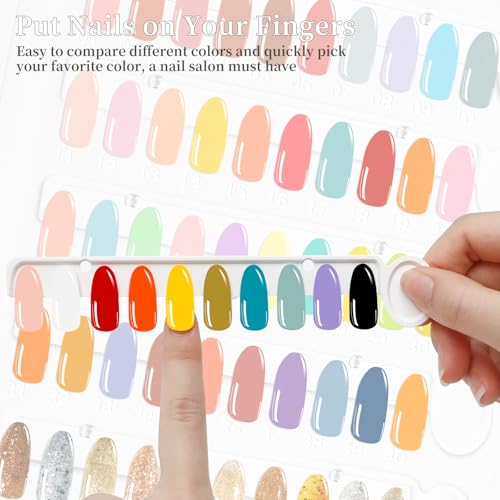 Nail Color Display Book Nail Swatch, 120 Colors Nail Polish Sample Display Book with Transparent Replacement Nails, Professional Nail Gel Color Card Book, No Need Pasting, No Need Glue