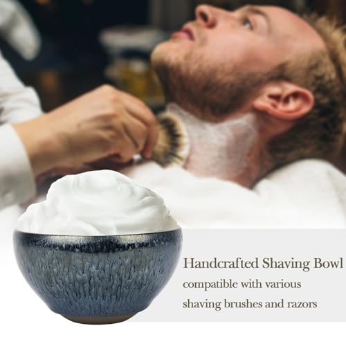 Linkidea Linkdiea Ceramics Soap Shaving Bowl, Traditional Wet Beard Art of Shaving Bowl, Cream Shaver Bowl for Men (Blue), RAC30-01