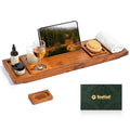 Realgulf Classic Teak Finish Adjustable Bathtub Caddy Tray Organizer