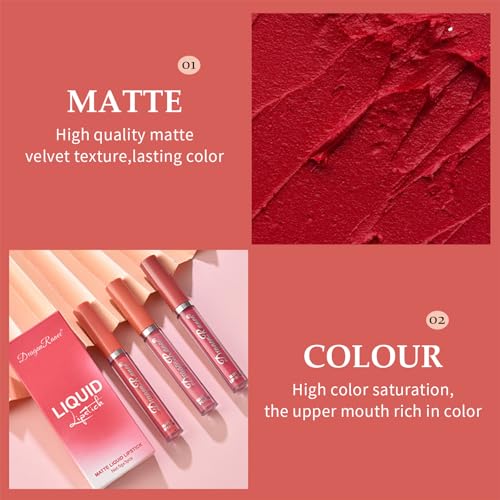 M?TYSUR3Pcs Matte Lipstick Set - Long Lasting & Smudge-Proof, Hydrating Non-Drying lip gloss for Women, Natural Finish with Rich Shades, Nourishing Lipstick for Women, Soft Matte Lip Cream