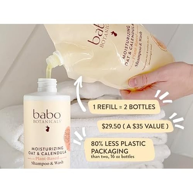 Babo Botanicals Moisturizing Oat & Calendula 2-in-1 Shampoo & Wash ? Gentle Cleansing for Dry or Sensitive Skin ? Safe for Baby, Toddler, Kids & Family ? Lightly Scented ? Vegan