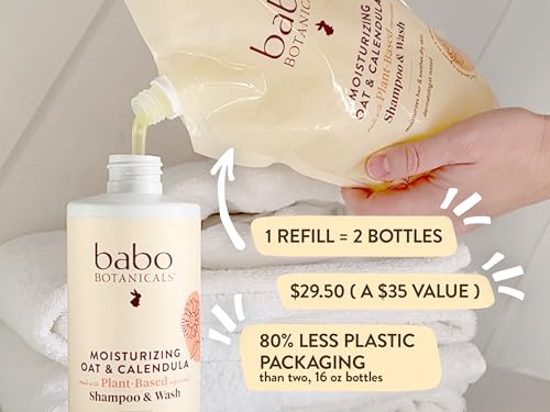 Babo Botanicals Moisturizing Oat & Calendula Baby Shampoo & Wash 32 Fl Oz - Gentle, Vegan, Lightly Scented
