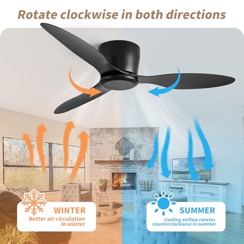 42-Inch Black Ceiling Fan No Light with Remote Control - Quiet, Moisture-Proof, 6-Speed