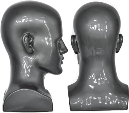Black PVC Mannequin Head for Display - Grey Variation, 34cm