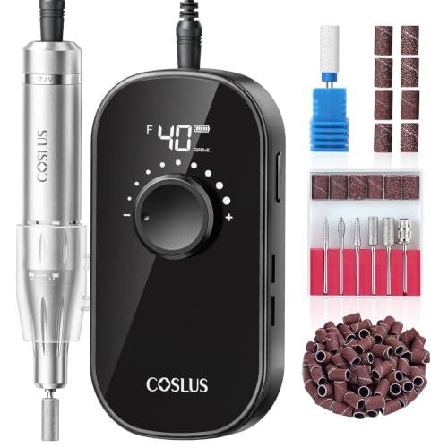 COSLUS E51 Professional Black Nail Drill with Adjustable Speed & Storage Base
