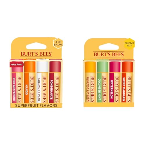 Burt's Bees Lip Balm Easter Basket Stuffers - Pink Grapefruit, Mango, Coconut & Pear, Pomegranate and Original Beeswax, Cucumber Mint, Watermelon & Sweet Mandarin Packs, 0.15 oz, 4 Tubes