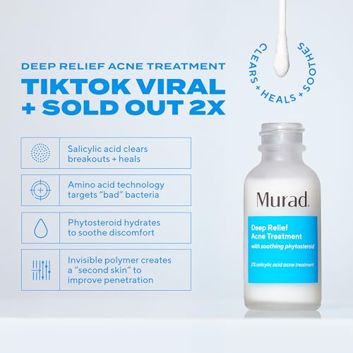 Murad Deep Relief Acne Treatment with 2% Salicylic Acid - Deep, Painful Acne Spot Treatment for Face ? Redness Relief, Fast Acting Blemish Serum, Soothing Breakout Treatment - 1Fl Oz