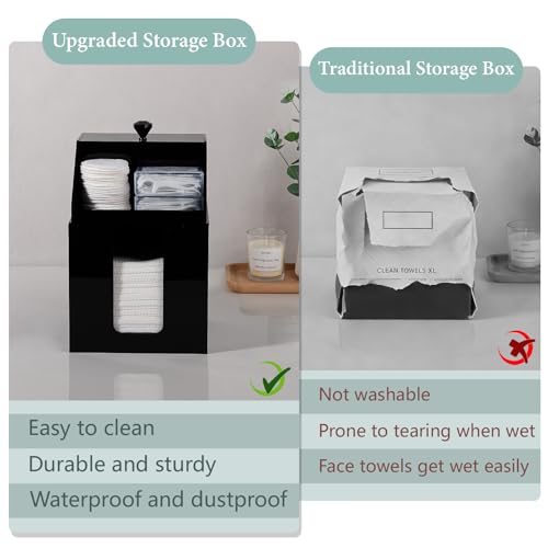 Anyoifax Disposable Facial Towels Storage Compatible with Clean Skin Club Clean Towel XL Double Layer Acrylic Box Cotton Pads Container Qtip Bin Face Towelettes Holder for Bathroom Counter, Black