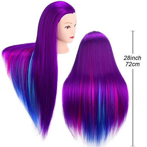 MYSWEETY 28-Inch Mannequin Head with Hair - Purple Styling Training Manikin