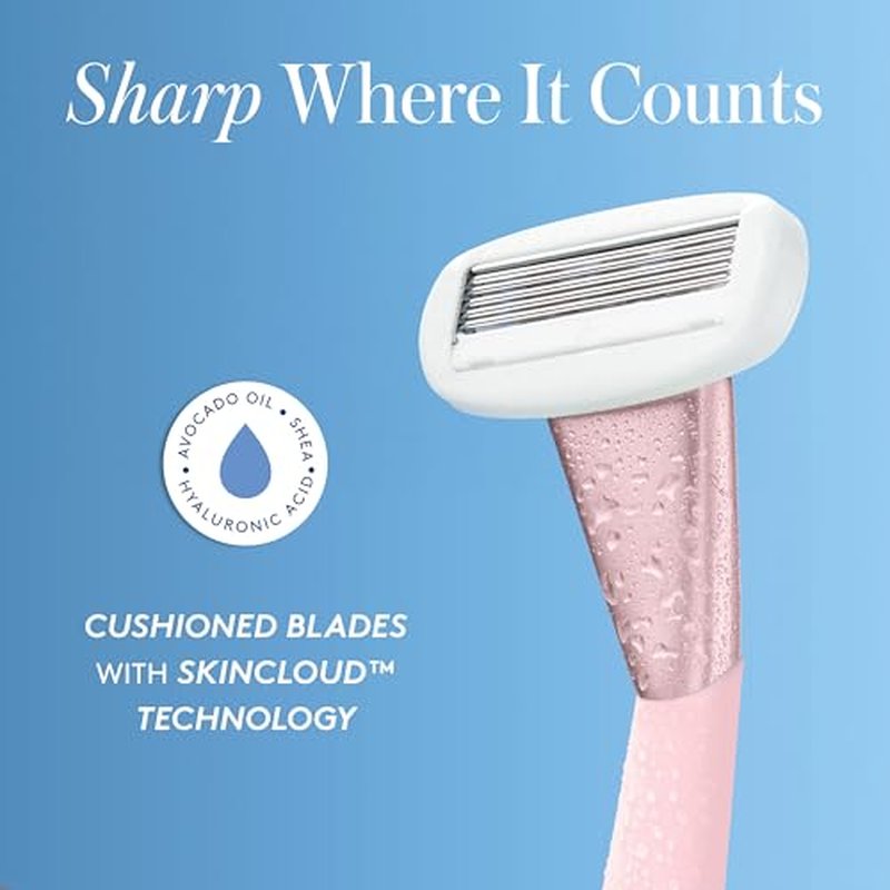 Athena Club Women¡¯s Razor Kit, 5-Blade Cartridge Razor for Sensitive Skin, Serum-Infused Blades with Shea Butter and Hyaluronic Acid, Includes Handle, 5 Refills and Magnetic Shower Hook - Rose