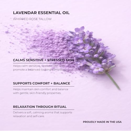 GLISSANT Rose Tallow Cr?me with Lavender | Grass Fed Whipped Beef Tallow Moisturizer for Face & Body | Deep Hydration for Dry Sensitive Skin | Extra Filtered No Beef Scent | 4 oz