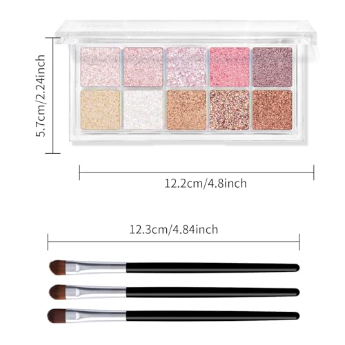KYDA 10 Colors All Glitter Eyeshadow Palette, Sparkling Sequin Eyeshadow, Shiny Pearl Powder Eye Shadow, Multicolor Glitters Eyes Makeup, Pink Glitters Eyeshadsow Palette, Glitter Eyes Color