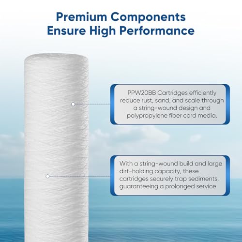 Whole House 5 Micron String Wound Sediment Filter 20x4.5 Inches - 2 Pack
