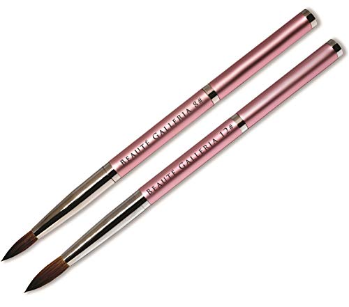 Nail Art Brush Set - 2 Kolinsky Sable Round Acrylic Nail Painting Pens, Size 8 & 12