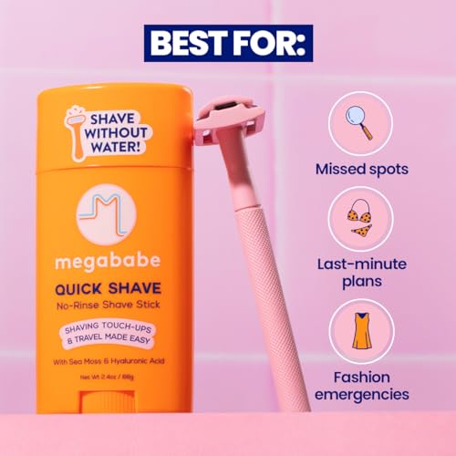 Megababe Quick Shave No-Rinse Shave Stick | Shaving Touch-Ups & Travel Made-Easy | Vacation Essential | with Sea Moss & Hyaluronic Acid | 2.4 oz