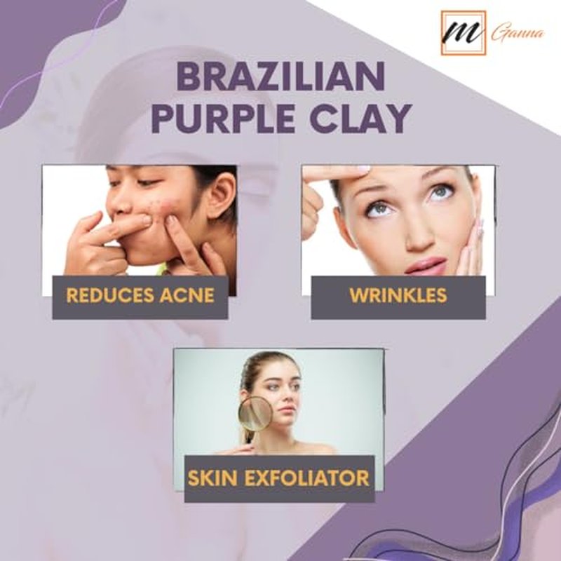 100% Natural Brazilian Purple Clay Powder for Face packs, Creams and Soaps and other Cosmetic Formulations 0.5 lbs / 227 gms