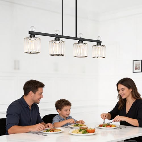 32-Inch Crystal Kitchen Island Pendant Light - Black 4-Light Variation