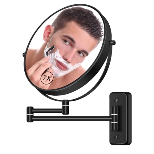 8¡± Wall Mounted Magnifying Makeup Mirror 1X/7X Wall Mount Mirror Swing Arm Two-Sided 360¡Æ Swivel Bathroom Shaving Mirror for Men and Women in Hotel/Home, Black