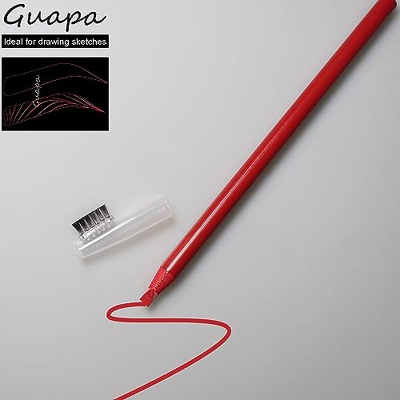2pcs Permanent Makeup Red Pencil Eyebrow and Lip Mapping with Brush Hard Core Peel Off Lip Tattoo Design Pencil (2pcs)
