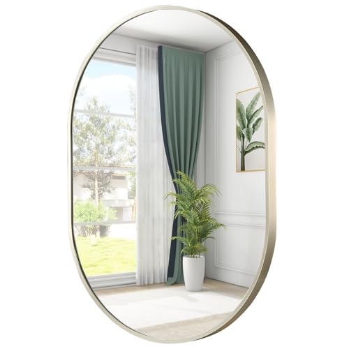 22x30 Inch Oval Brushed Nickel Bathroom Mirror - Modern Wall Decor