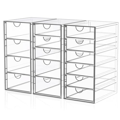 YFXCVSL 3-Pack Acrylic 15-Drawer Makeup & Desk Organizer - Clear Storage Bins