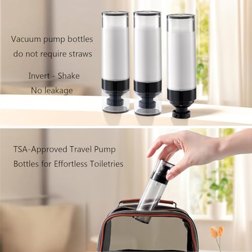 Black 50ml Airless Pump Travel Bottles Set - Refillable Skincare Containers