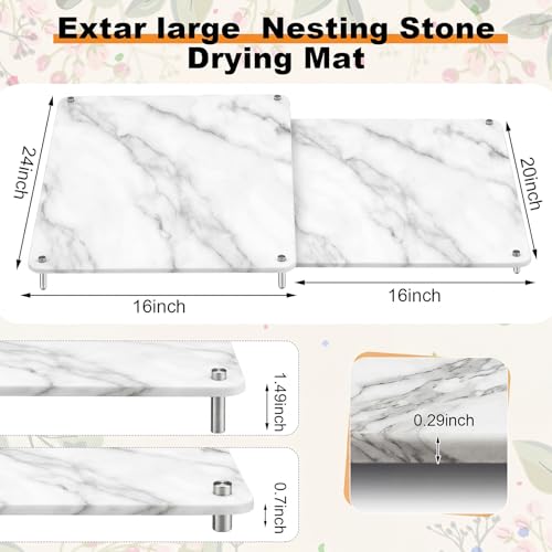 Ferrochef 2-Tier Marble Color Stone Dish Drying Mat Set, Large & Small Kitchen Countertop Drainers