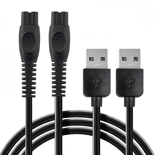 Qjin 5V Charger Cable for Philips Norelco Shaver i9000 Prestige Ultra 2400 3600 3900, USB Charging Cord for OneBlade QP1324 QP2834 QP2724 QP4530 & Body Groomer BG5490 BG7490, 2 Pack