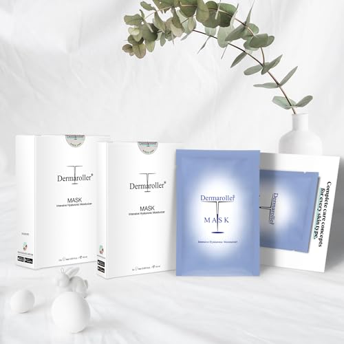Dermaroller, Silk Face Masks Intensive Hyaluronic Acid Moisturizer with Matriyxl 3000 Tocopherol Boost Collagen Hydrate Dry Skin Reduce Fine Lines Wrinkles SingleUse Masks (5 masks)