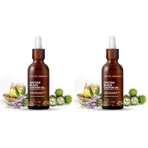 Kreyol Essence - Haitian Black Castor Oil for Skin and Hair, Glass Bottle - Cold Pressed Castor Oil, Fuller-Looking Hair, Hexane Free, Natural Humectant | 3.4 Fl Oz | Rosemary Peppermint (Pack of 2)