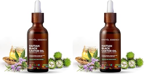 Haitian Black Castor Oil with Rosemary & Peppermint - Cold Pressed, 3.4 Fl Oz, Pack of 2 - Hair & Skin Moisturizer