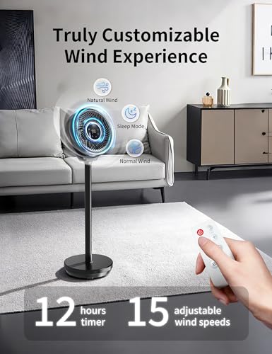 Quiet Standing Fan for Bedroom 180° Oscillation, 15 Speeds, Sleep Mode