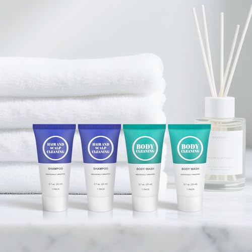 Travel Size Shampoo & Body Wash Set - 100 Pack, 0.7 oz/20 ml, Individual Sealed Tubes - Variation of 100