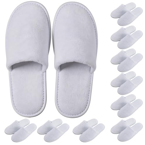 White House Slippers for Guests - 10 Pairs Plush Disposable Non-Slip Sole