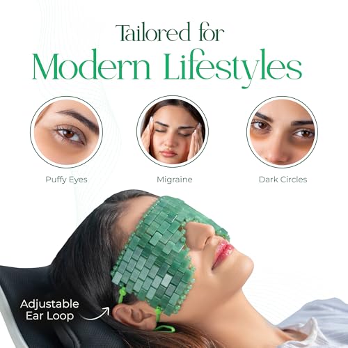 Jade Eye Mask for Facials - Beaded Jade Mask for Puffiness & Dark Circles - Adjustable Straps - Natural Stone Relief