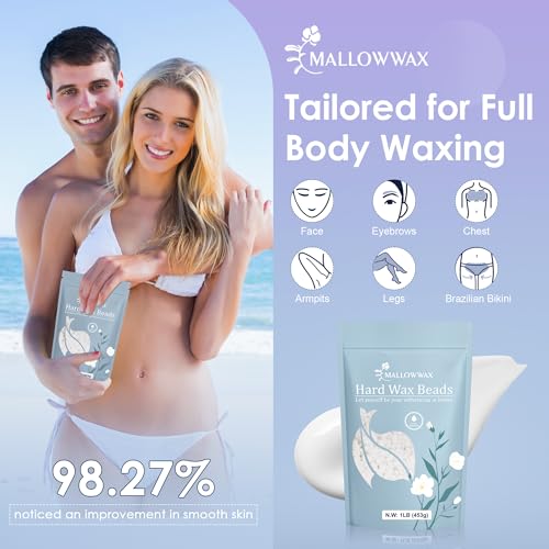 Hard Wax Beads, 2-Pack: 1lb Lavender for Coarse Hair Full Body, 1lb White for All Hair Types Face, Eyebrows, Brazilian Bikini, Legs, Underarms