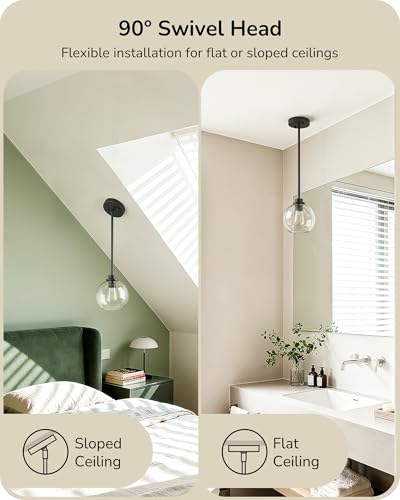 EDISHINE 2-Pack Black Glass Globe Pendant Lights for Kitchen & Dining