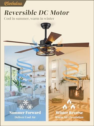 48-Inch Farmhouse Ceiling Fan with Light & Remote - Black and Walnut