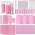 50 Sets Disposable Pedicure Kit Individually Package 5 in 1 Pedicure Tools Pumice Stone Nail File 80/100 Grit Mini Buffer Toe Separator Cuticle Pusher Clear Bag for Salon Home(Pink)