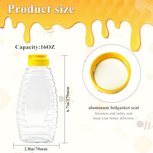 80 Pack 16oz Clear Food Grade Plastic Honey Bottles with Flip-Top Lids - Refillable & Leakproof
