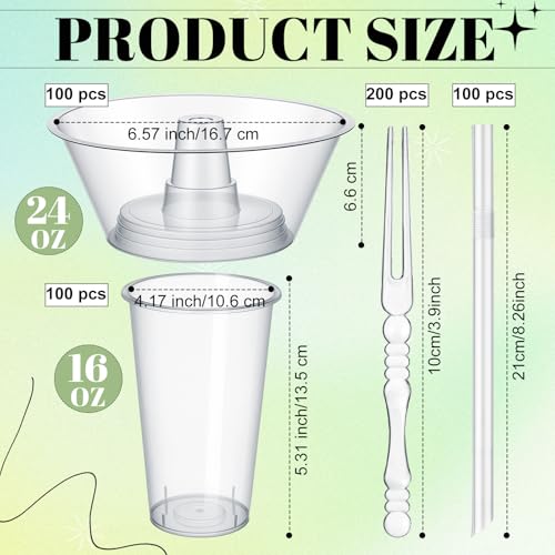 100 Sets Snack and Drink Cups with Snack Bowls, Straws & Forks – Disposable Party Set - Variation of THIS listing