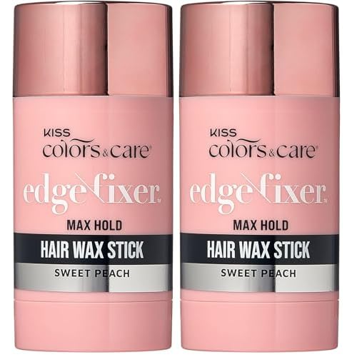 KISS COLORS & CARE Hair Wax Stick, 2.7 OZ (Sweet Peach) - Effortless Edge Styling, 24 Hour Hold, Non-Oily, Flake-Free, Biotin B7 & Shea Butter, Sleek Results, Tames Flyaways, Promotes Hair Growth